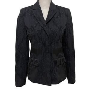 T Tahari Faux Leather Trim Textured Vintage Blazer Black Women Size 2